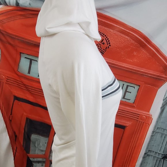 Gap stretch cotton blend Hooded top Size Small white with stirpes - Picture 5 of 7